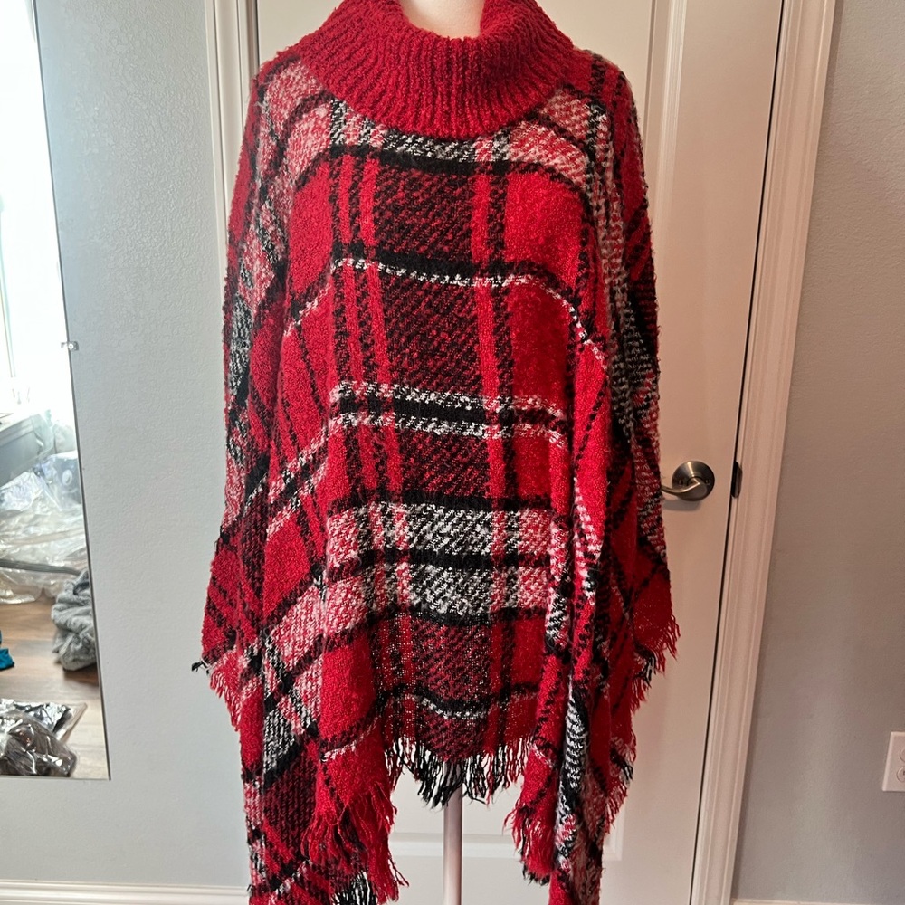 Simply Noelle Red and Black Knit Poncho